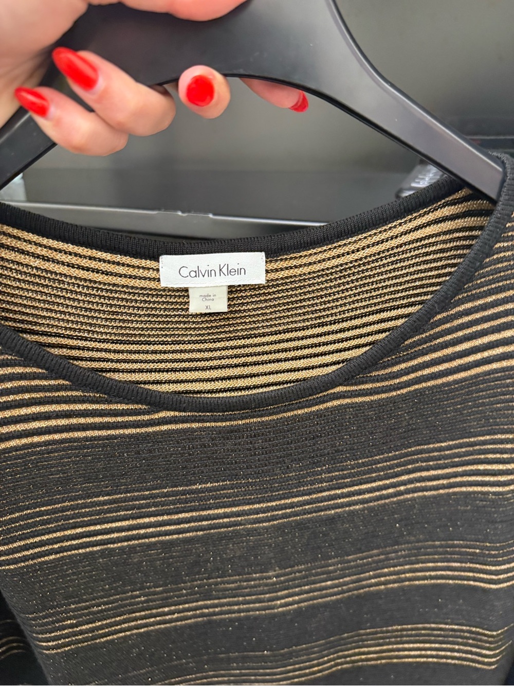 Calvin Klein Metallic Striped Long-Sleeve Knit Dress - Picture 5 of 5